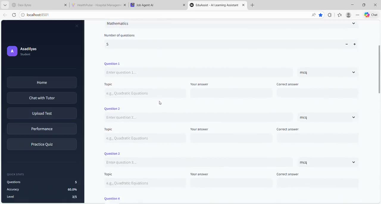 EduAssist - AI Learning Assistant — project demo screen recording