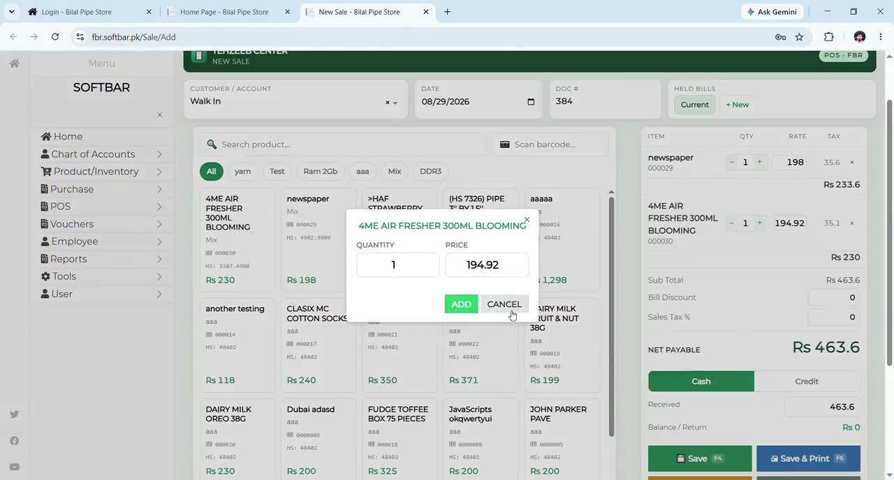 FBR Tax Integration for Retail POS — live client demo screen recording