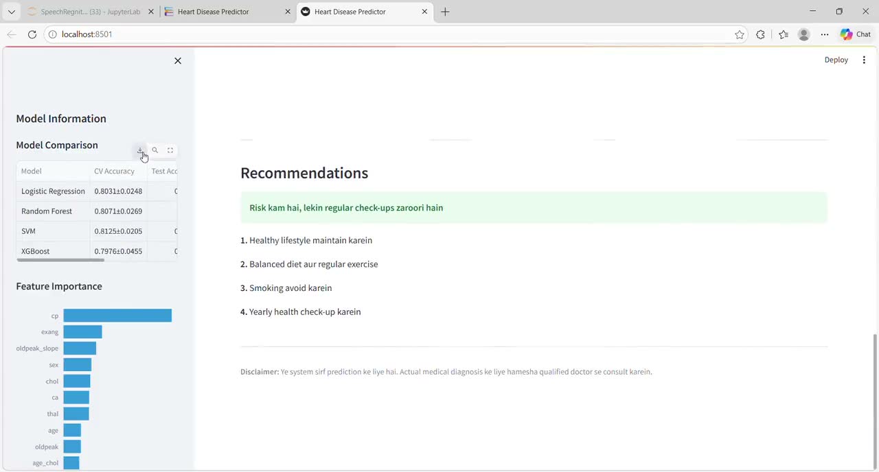 Heart Disease Prediction Model — project demo screen recording