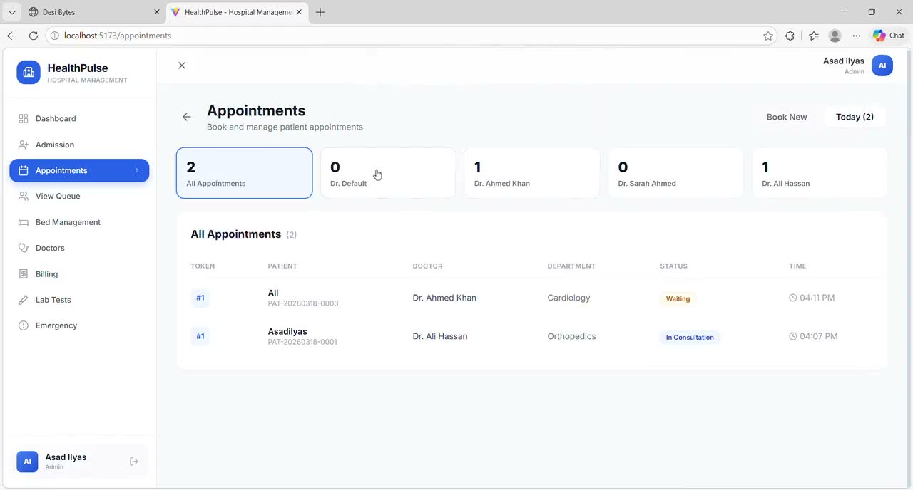 Hospital Management System — project demo screen recording
