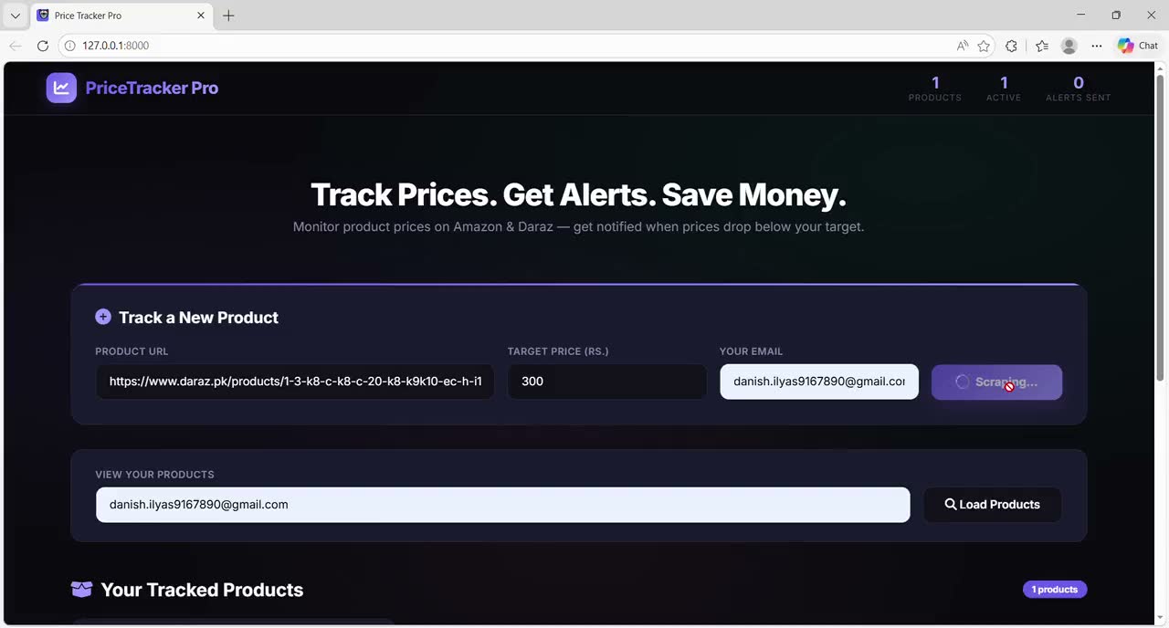 E-Commerce Price Tracker with API Alert — project demo screen recording
