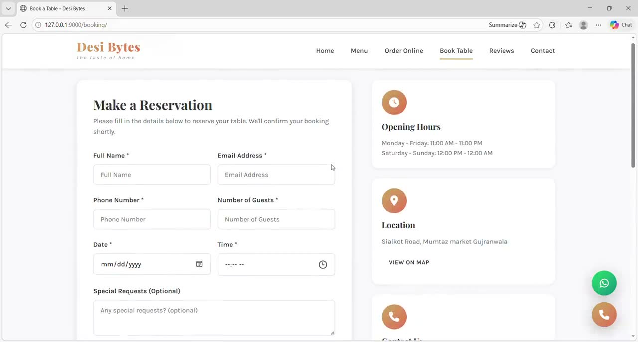 Restaurant Website — project demo screen recording